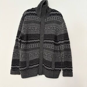 Men’s Claiborne Gray Black Fair Isle Zip Up Sweater L